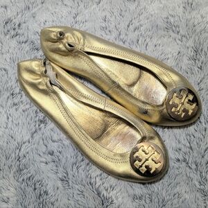 Tory Burch Gold Metallic Flats Size 10